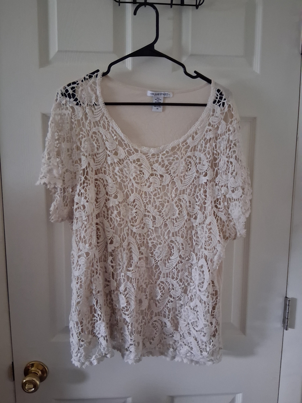 99 Jane Street Cream Crochet Lace Short Sleeve Blouse